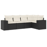 5 Piece Garden Sofa Set with Cushions Black Poly Rattan