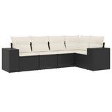 5 Piece Garden Sofa Set with Cushions Black Poly Rattan - Front View