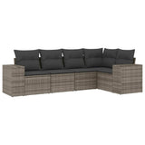 5 Piece Garden Sofa Set with Cushions Grey Poly Rattan - Front View