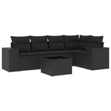 6 Piece Garden Sofa Set with Cushions Black Poly Rattan - Front View