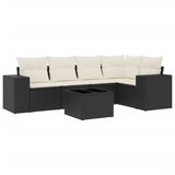 6 Piece Garden Sofa Set with Cushions Black Poly Rattan - Front View