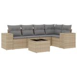 6 Piece Garden Sofa Set with Cushions Beige Poly Rattan - Front View