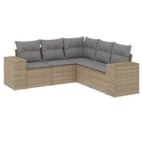 5 Piece Garden Sofa Set with Cushions Beige Poly Rattan - Front View