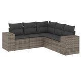 5 Piece Garden Sofa Set with Cushions Grey Poly Rattan - Front View