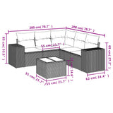 6 Piece Garden Sofa Set with Cushions Black Poly Rattan - Side View