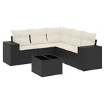 6 Piece Garden Sofa Set with Cushions Black Poly Rattan