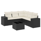 6 Piece Garden Sofa Set with Cushions Black Poly Rattan - Front View