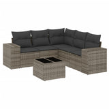 6 Piece Garden Sofa Set with Cushions Grey Poly Rattan - Front View