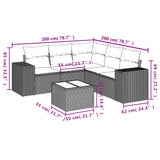 6 Piece Garden Sofa Set with Cushions Grey Poly Rattan - Side View