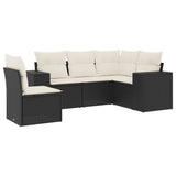 5 Piece Garden Sofa Set with Cushions Black Poly Rattan - Front View