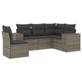 5 Piece Garden Sofa Set with Cushions Grey Poly Rattan - Front View