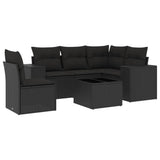 6 Piece Garden Sofa Set with Cushions Black Poly Rattan - Front View