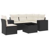 6 Piece Garden Sofa Set with Cushions Black Poly Rattan - Front View