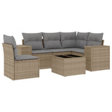 6 Piece Garden Sofa Set with Cushions Beige Poly Rattan - Front View