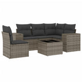 6 Piece Garden Sofa Set with Cushions Grey Poly Rattan - Front View