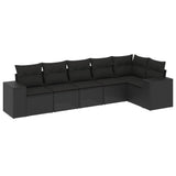6 Piece Garden Sofa Set with Cushions Black Poly Rattan - Front View