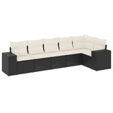 6 Piece Garden Sofa Set with Cushions Black Poly Rattan - Front View