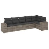 6 Piece Garden Sofa Set with Cushions Grey Poly Rattan - Front View