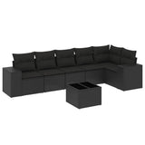 7 Piece Garden Sofa Set with Cushions Black Poly Rattan - Front View