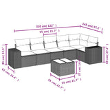 7 Piece Garden Sofa Set with Cushions Black Poly Rattan - Side View