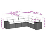 6 Piece Garden Sofa Set with Cushions Black Poly Rattan - Side View