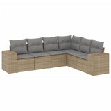 6 Piece Garden Sofa Set with Cushions Beige Poly Rattan - Front View