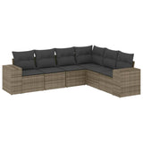 6 Piece Garden Sofa Set with Cushions Grey Poly Rattan - Front View