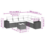 7 Piece Garden Sofa Set with Cushions Black Poly Rattan - Side View