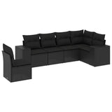 6 Piece Garden Sofa Set with Cushions Black Poly Rattan - Front View