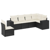 6 Piece Garden Sofa Set with Cushions Black Poly Rattan - Front View