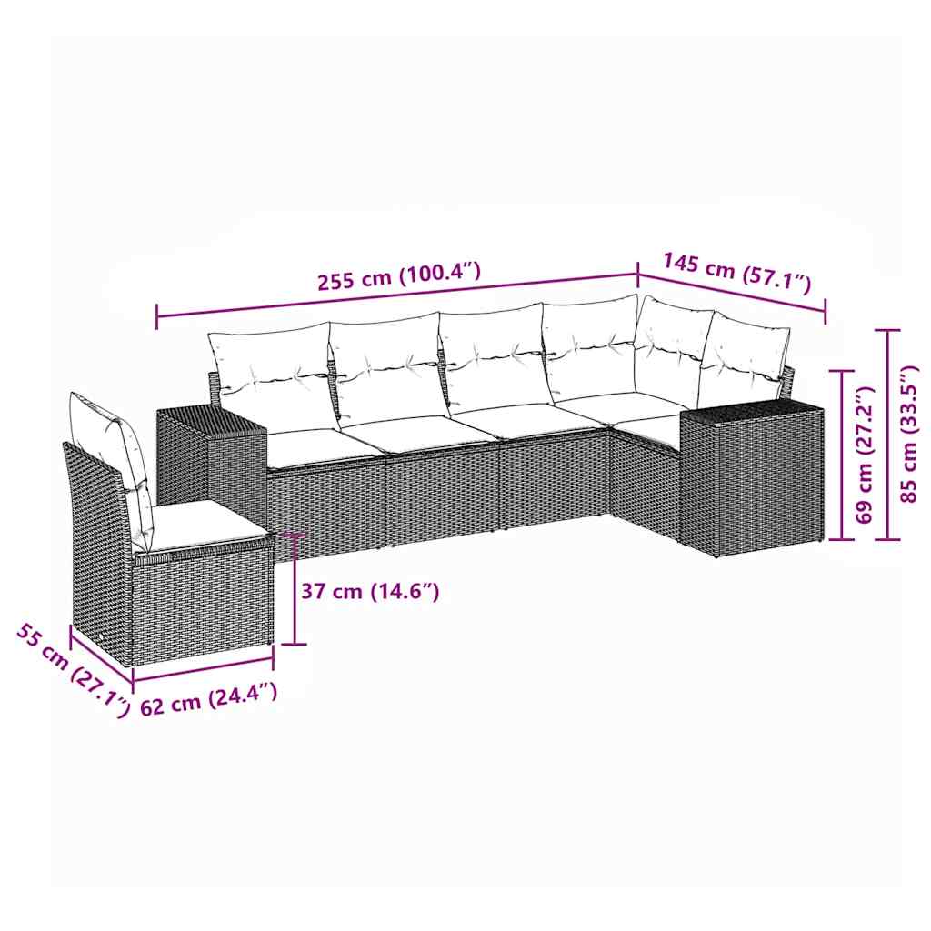 6 Piece Garden Sofa Set with Cushions Black Poly Rattan