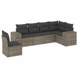 6 Piece Garden Sofa Set with Cushions Grey Poly Rattan - Front View