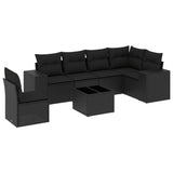 7 Piece Garden Sofa Set with Cushions Black Poly Rattan - Front View