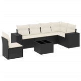 7 Piece Garden Sofa Set with Cushions Black Poly Rattan - Front View