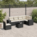 7 Piece Garden Sofa Set with Cushions Black Poly Rattan
