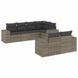 7 Piece Garden Sofa Set with Cushions Grey Poly Rattan - Front View