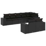 8 Piece Garden Sofa Set with Cushions Black Poly Rattan - Front View