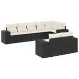 8 Piece Garden Sofa Set with Cushions Black Poly Rattan - Front View