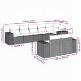 8 Piece Garden Sofa Set with Cushions Black Poly Rattan - Side View