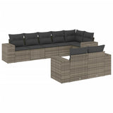 8 Piece Garden Sofa Set with Cushions Grey Poly Rattan - Front View