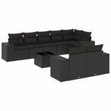 9 Piece Garden Sofa Set with Cushions Black Poly Rattan - Front View