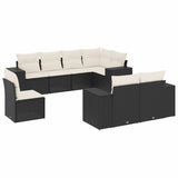 8 Piece Garden Sofa Set with Cushions Black Poly Rattan - Front View