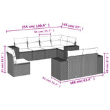 8 Piece Garden Sofa Set with Cushions Grey Poly Rattan - Side View