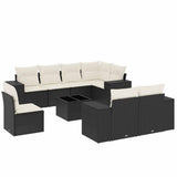 9 Piece Garden Sofa Set with Cushions Black Poly Rattan - Front View