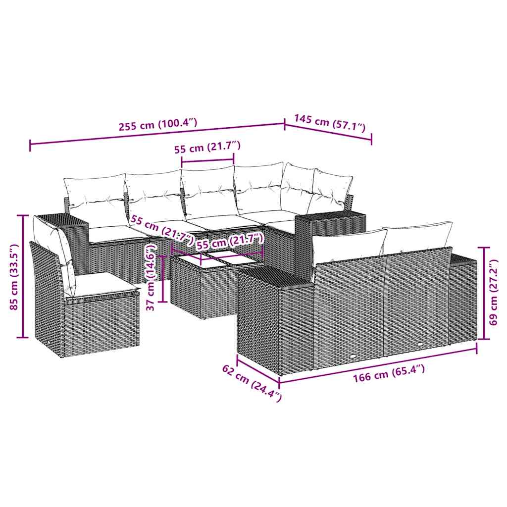 9 Piece Garden Sofa Set with Cushions Black Poly Rattan