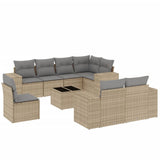 9 Piece Garden Sofa Set with Cushions Beige Poly Rattan - Front View