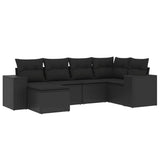 6 Piece Garden Sofa Set with Cushions Black Poly Rattan - Front View