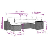 6 Piece Garden Sofa Set with Cushions Black Poly Rattan - Side View