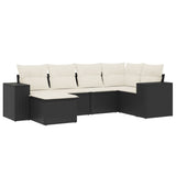 6 Piece Garden Sofa Set with Cushions Black Poly Rattan - Front View