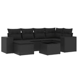 7 Piece Garden Sofa Set with Cushions Black Poly Rattan - Front View